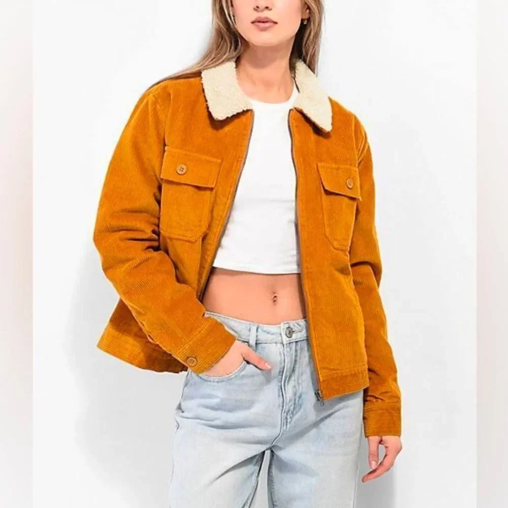 Empyre Women's Corduroy Jacket with Sherpa Collar Full Zip Large